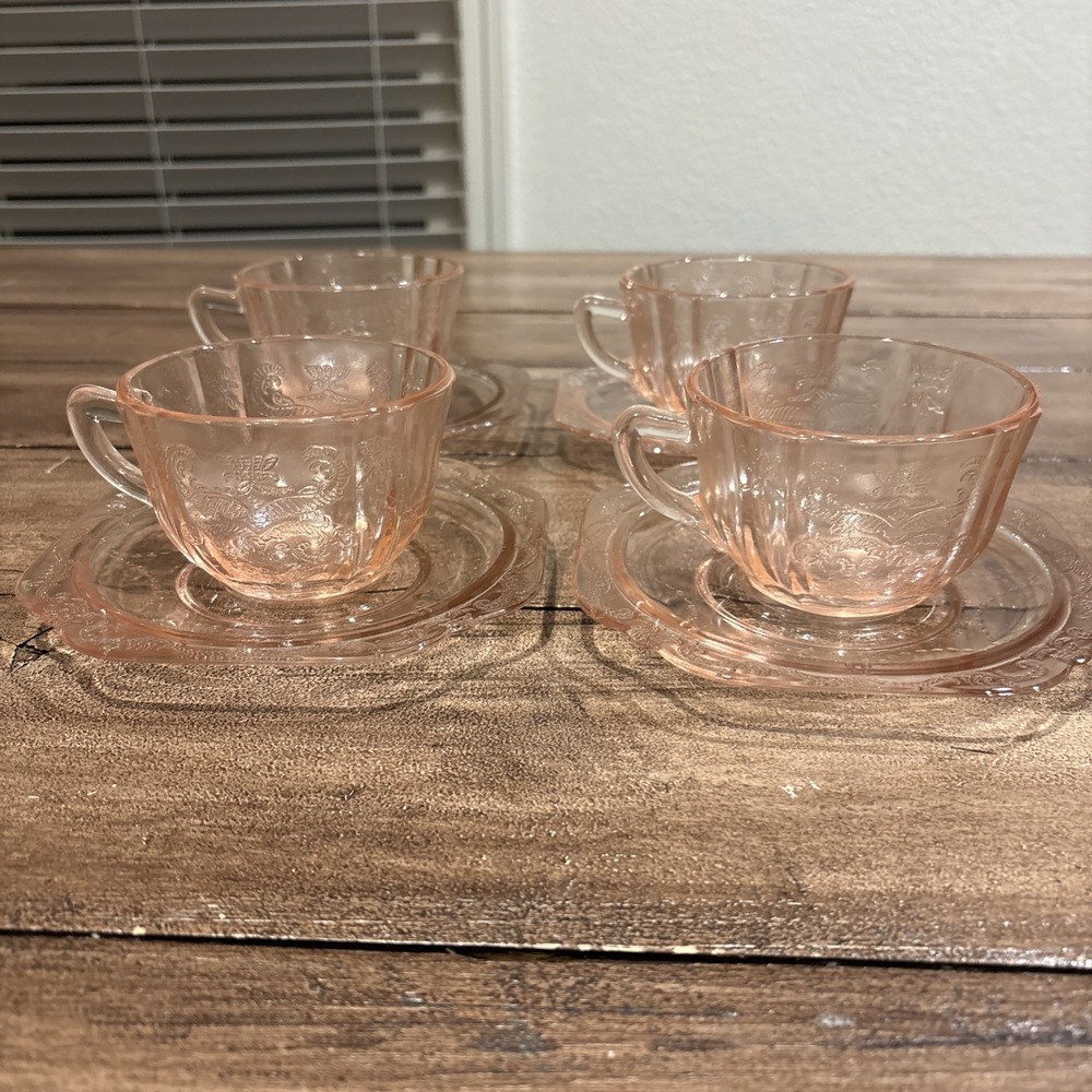 Vintage Madrid Pink Depression‎ Glass Teacup & Saucer 4